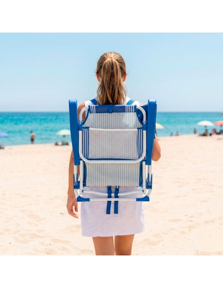 Silla de playa plegable rayas azules 48x58x76 cm Aktive | Distria