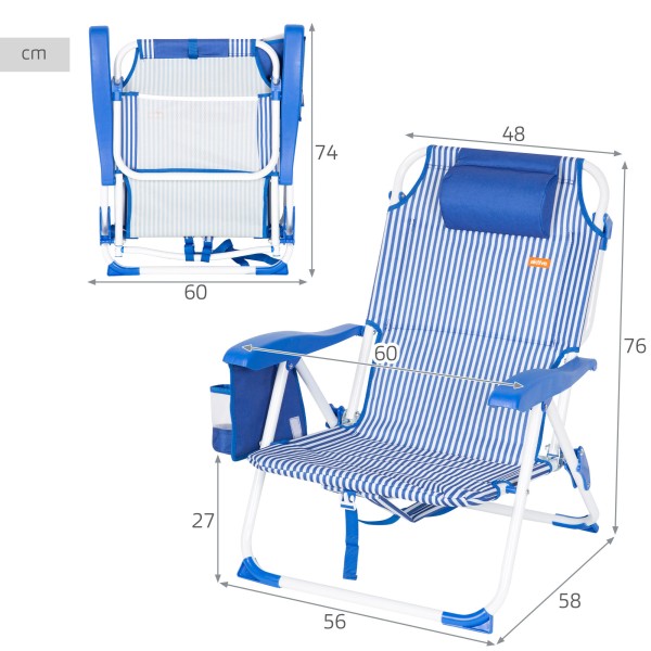 Silla de playa plegable rayas azules 48x58x76 cm Aktive | Distria