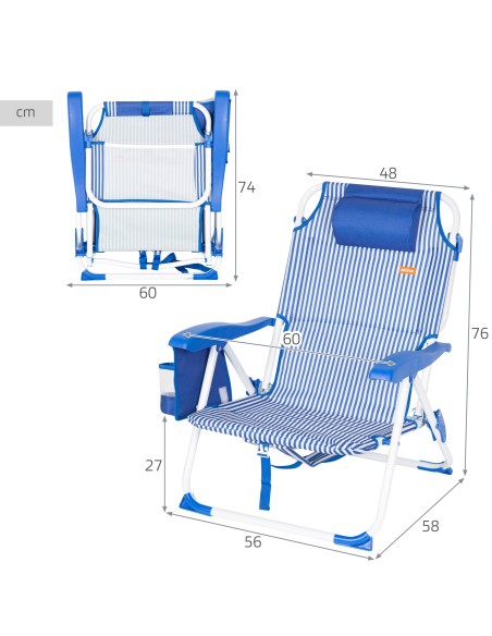 Silla de playa plegable rayas azules 48x58x76 cm Aktive | Distria