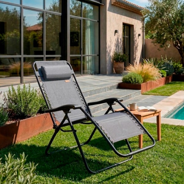 Silla plegable jardín gris Aktive | Distria