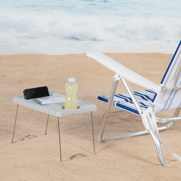 Mesa playa plegable 35x25x25 cm con posavasos | Distria