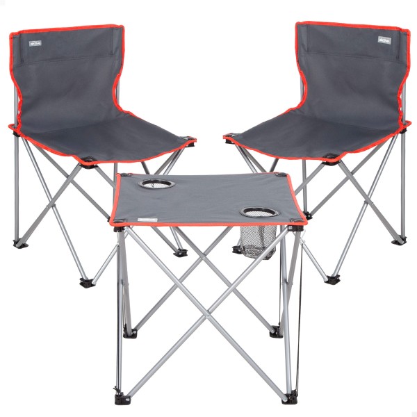 Set mesa y 2 sillas camping plegables antivuelco | Distria