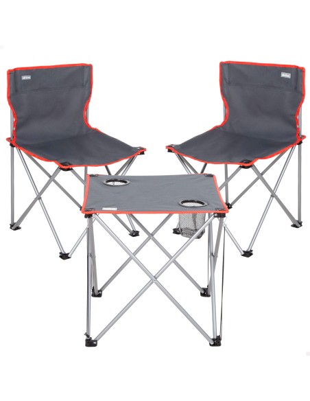 Set mesa y 2 sillas camping plegables antivuelco | Distria
