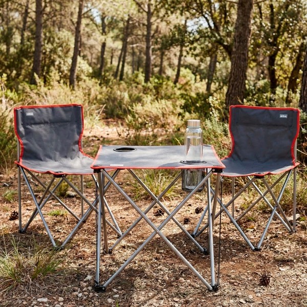 Set mesa y 2 sillas camping plegables antivuelco | Distria