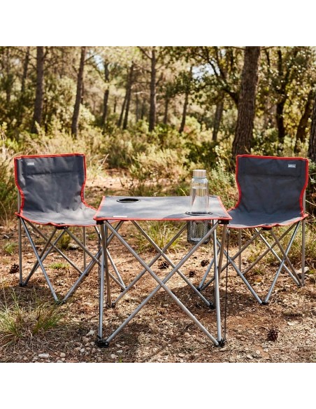 Set mesa y 2 sillas camping plegables antivuelco | Distria