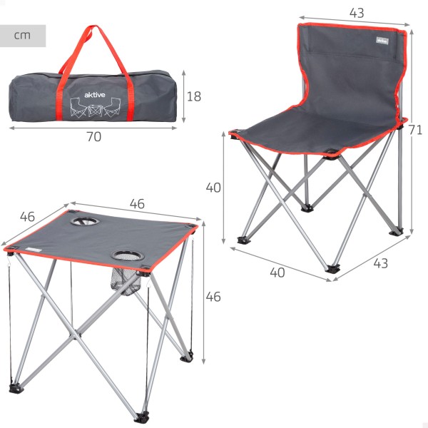 Set mesa y 2 sillas camping plegables antivuelco | Distria