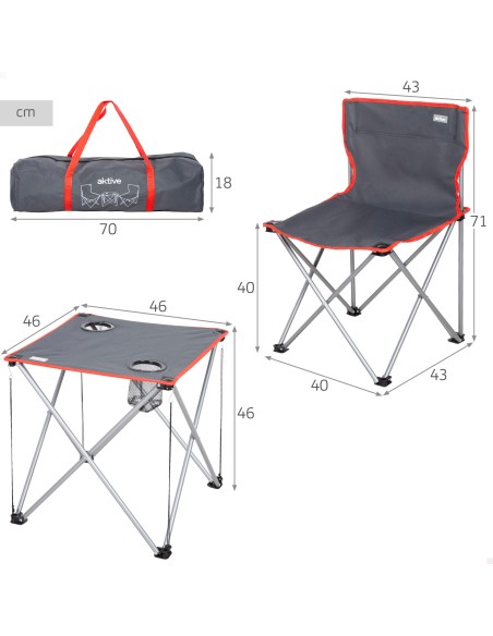 Set mesa y 2 sillas camping plegables antivuelco | Distria