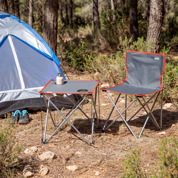 Set mesa y 2 sillas camping plegables antivuelco | Distria