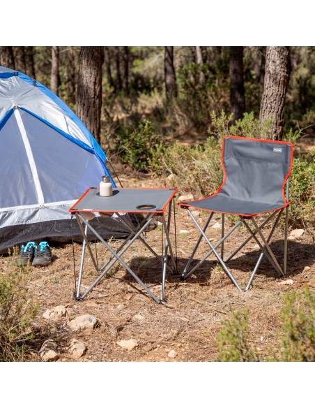 Set mesa y 2 sillas camping plegables antivuelco | Distria