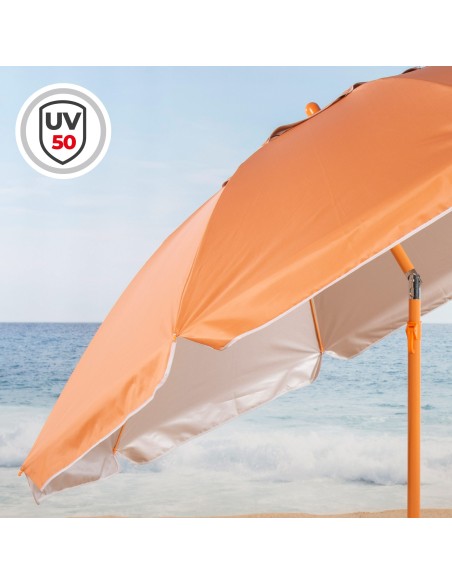 Sombrilla de playa Ø220 cm naranja ventilación UV50 Aktive | Distria