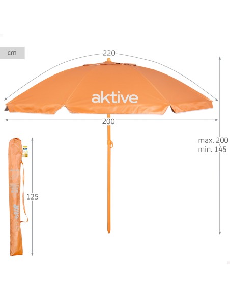 Sombrilla de playa Ø220 cm naranja ventilación UV50 Aktive | Distria