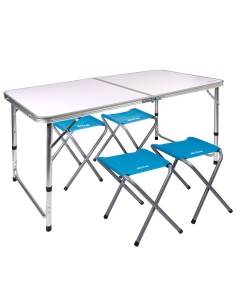 Mesa plegable regulable en altura con taburetes | Distria