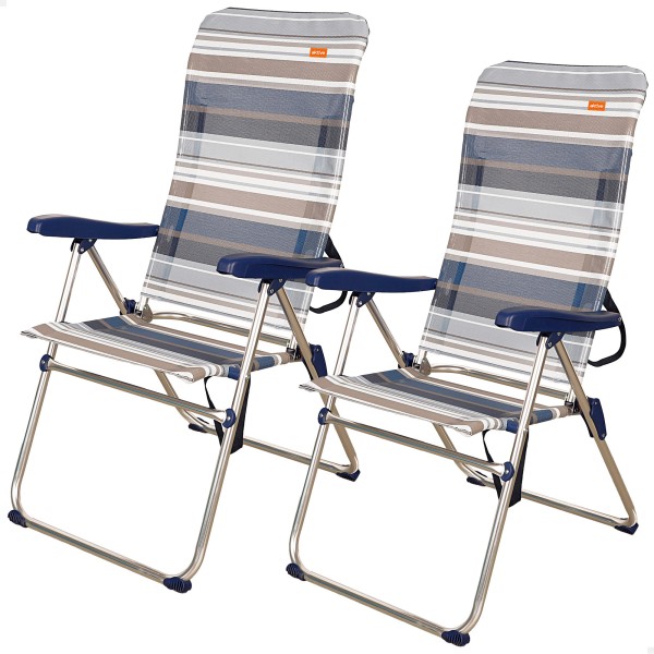 Pack ahorro 2 sillas playa azul y blanco 47x66x108 cm | Distria