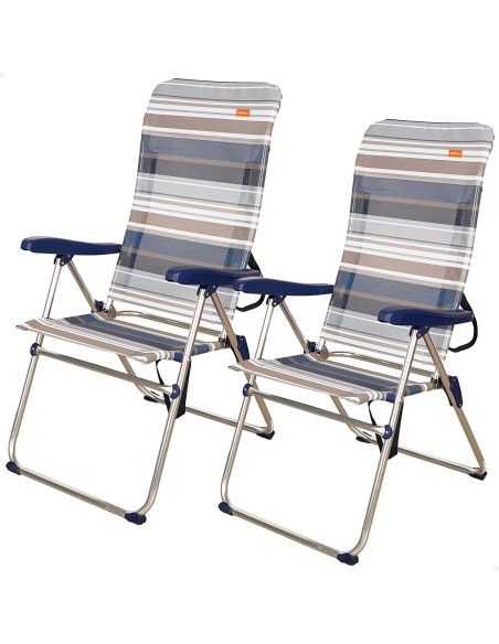 Pack ahorro 2 sillas playa azul y blanco 47x66x108 cm | Distria