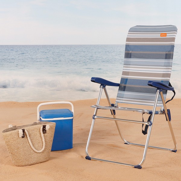 Pack ahorro 2 sillas playa azul y blanco 47x66x108 cm | Distria