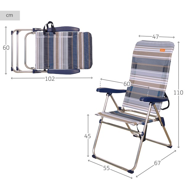 Pack ahorro 2 sillas playa azul y blanco 47x66x108 cm | Distria