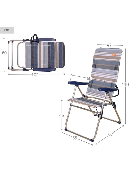 Pack ahorro 2 sillas playa azul y blanco 47x66x108 cm | Distria