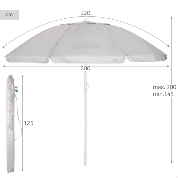 Sombrilla de playa gris D220 cm UV50 Aktive | Distria