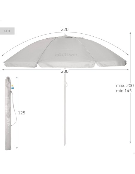 Sombrilla de playa gris D220 cm UV50 Aktive | Distria