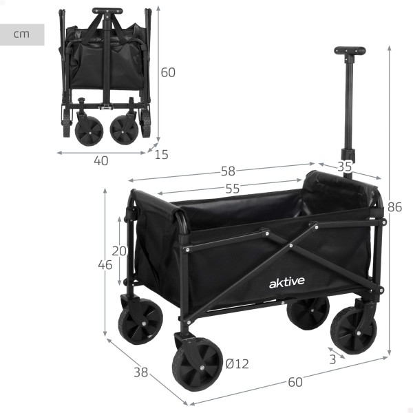 Carro playa negro Aktive 4 ruedas | Distria