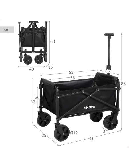 Carro playa negro Aktive 4 ruedas | Distria