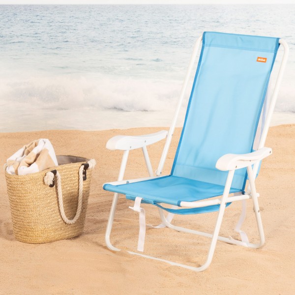 Silla mochila de playa plegable azul 44x40x81 cm Aktive | Distria