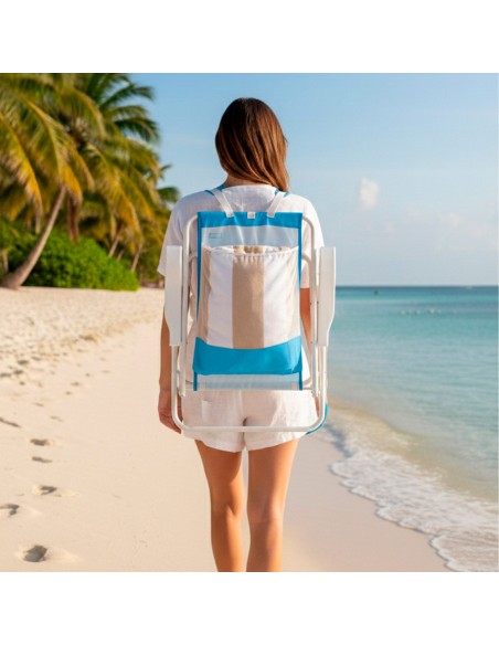 Silla mochila de playa plegable azul 44x40x81 cm Aktive | Distria
