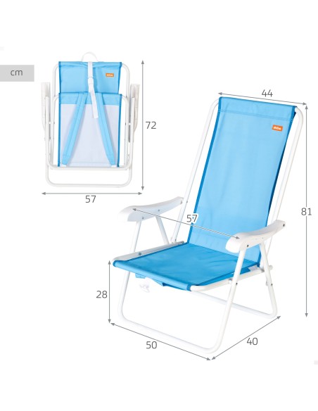 Silla mochila de playa plegable azul 44x40x81 cm Aktive | Distria