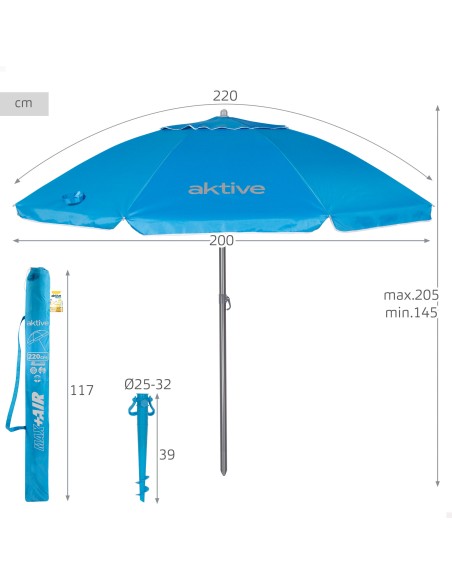 Sombrilla de playa azul 220 cm Aktive | Distria