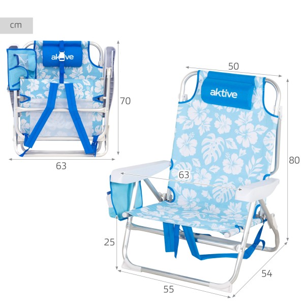 Silla de playa plegable Aktive multiposición con bolsillos | Distria