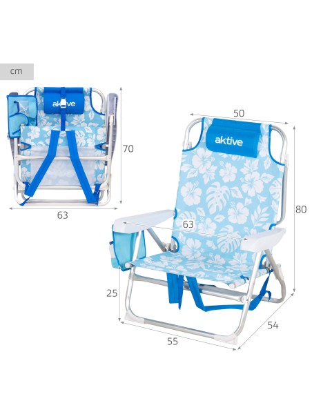 Silla de playa plegable Aktive multiposición con bolsillos | Distria