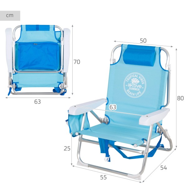 Silla de playa plegable Aktive multiposición azul | Distria