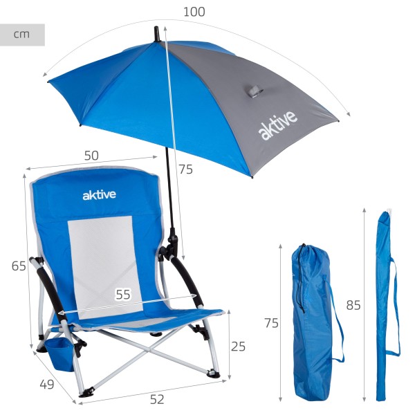 Silla plegable Aktive con sombrilla y posavasos | Distria