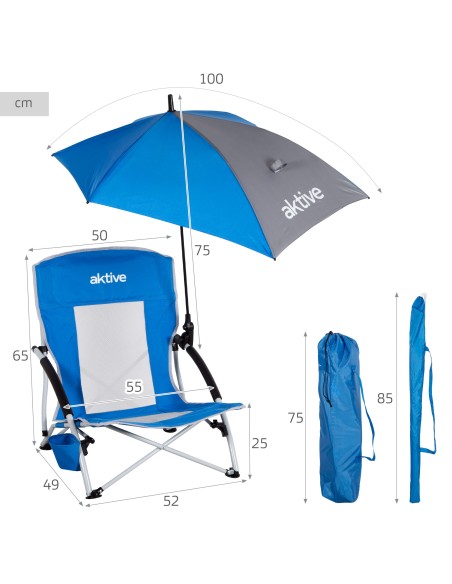 Silla plegable Aktive con sombrilla y posavasos | Distria