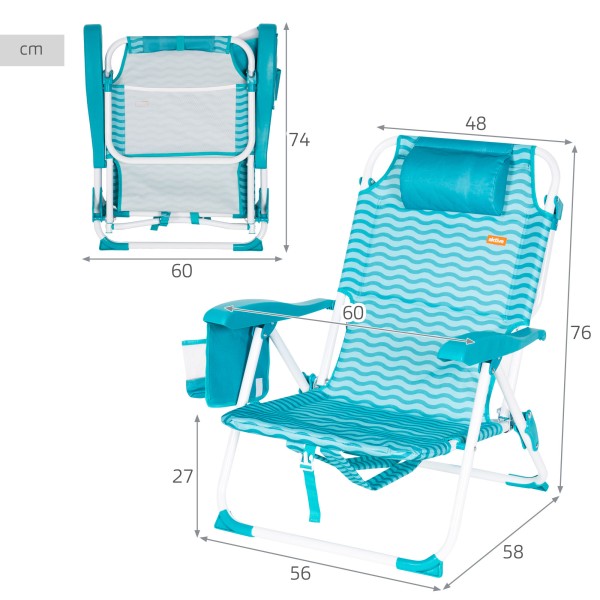 Silla de playa plegable azul 48x58x76 cm Aktive | Distria