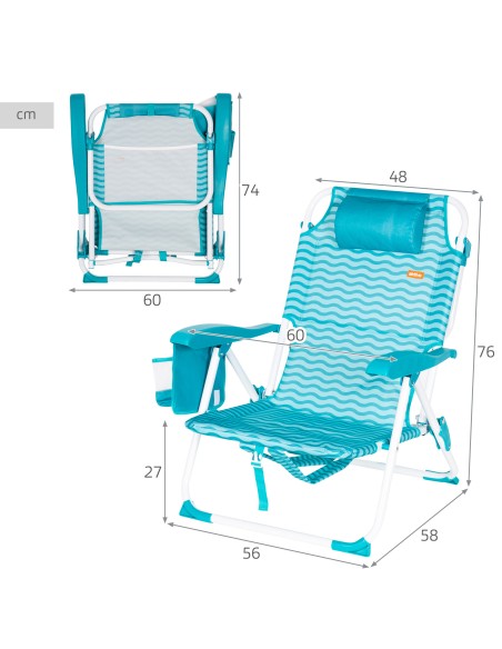 Silla de playa plegable azul 48x58x76 cm Aktive | Distria