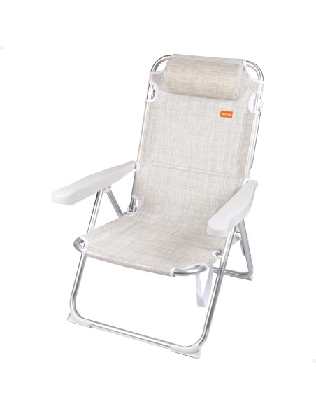 Silla de playa convertible en tumbona beige | Distria