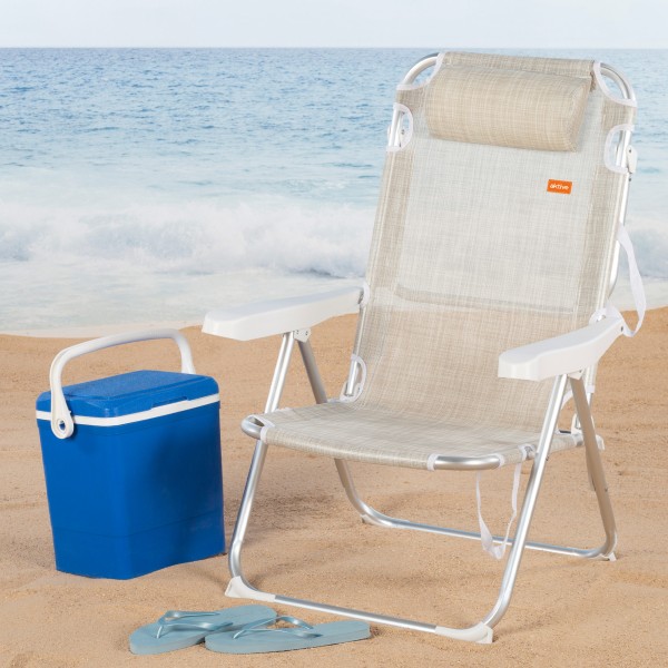 Silla de playa convertible en tumbona beige | Distria