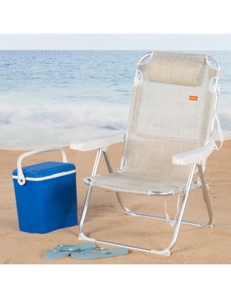 Silla de playa convertible en tumbona beige | Distria