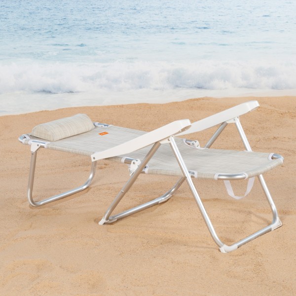 Silla de playa convertible en tumbona beige | Distria