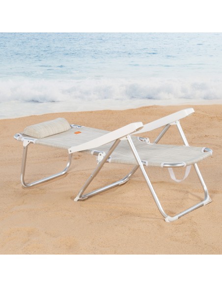 Silla de playa convertible en tumbona beige | Distria