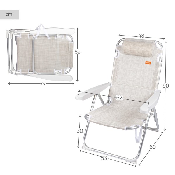 Silla de playa convertible en tumbona beige | Distria