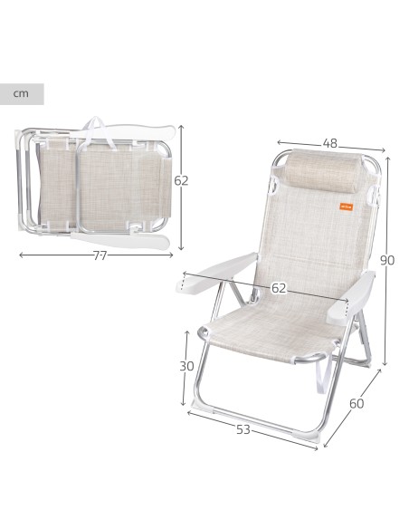 Silla de playa convertible en tumbona beige | Distria