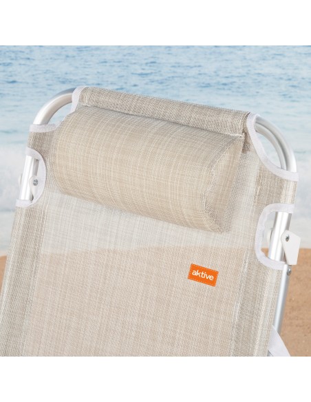 Silla de playa convertible en tumbona beige | Distria