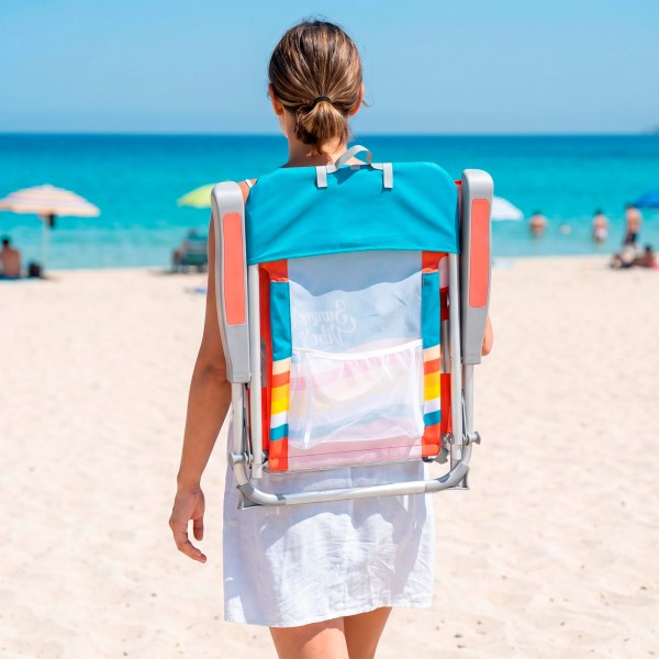 Silla playa colorida con bolsillos 50x60x85 cm | Distria