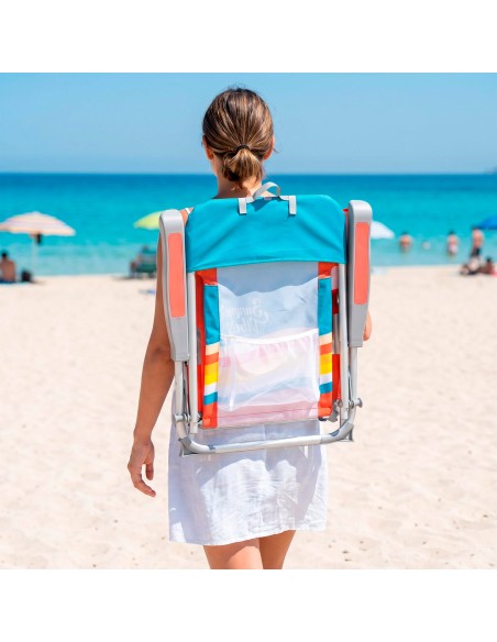 Silla playa colorida con bolsillos 50x60x85 cm | Distria