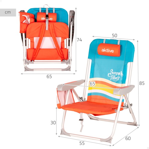 Silla playa colorida con bolsillos 50x60x85 cm | Distria
