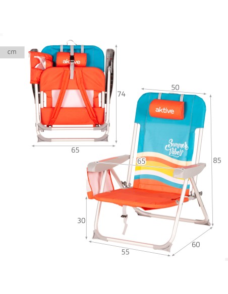 Silla playa colorida con bolsillos 50x60x85 cm | Distria