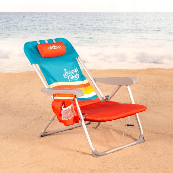 Silla playa colorida con bolsillos 50x60x85 cm | Distria