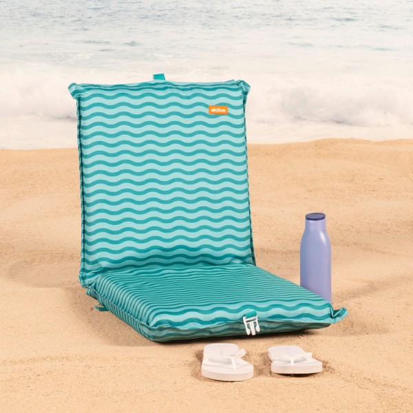 Asiento plegable playa ondas turquesa con bolsillo trasero | Distria